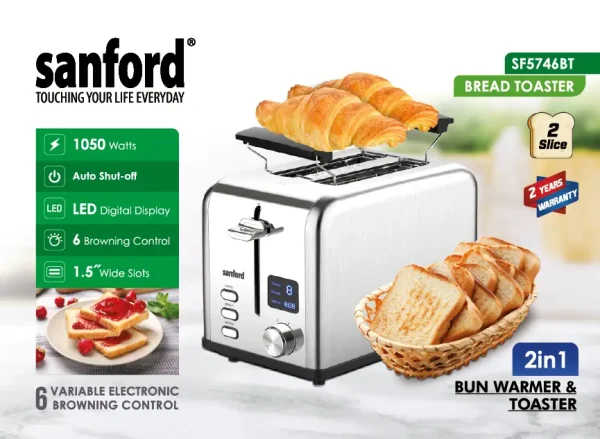 SANFORD Premium Toaster 2 Slices SF5746BT + Free SF3343EK Kettle worth Rs 990 - Image 5