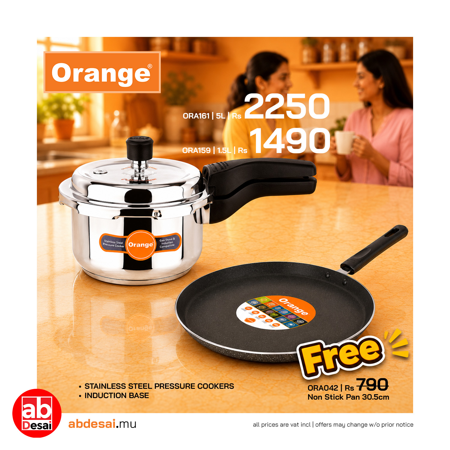 ORANGE Pressure Cooker Stainless Steel Outer Lid 1.5L Induction Friendly (ORA159) + ORA100 EGG PAN HARD ANODISED WORTH RS 400
