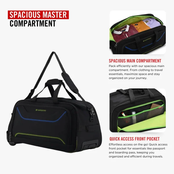 HARISSONS Regal Duffle Bag with wheels Black Royal Blue Parrot Green 24inches - Image 2