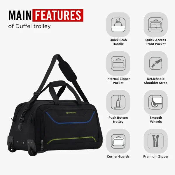 HARISSONS Regal Duffle Bag with wheels Black Royal Blue Parrot Green 24inches - Image 3