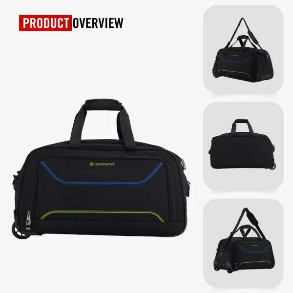 HARISSONS Regal Duffle Bag with wheels Black Royal Blue Parrot Green 24inches - Image 4