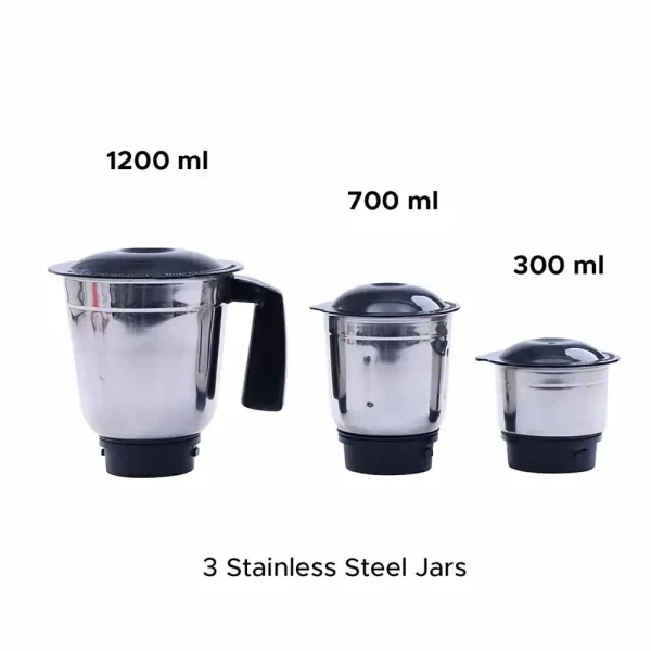 WONDERCHEF Capri Mixer Grinder 750W, 3 Stainless Steel Jars, Black & Red, 5 Years Warranty on motor (WON739) + FREE Rice Cooker 1.8L WON740 - Image 2