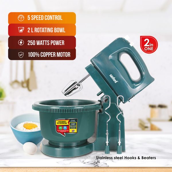 SANFORD Stand Mixer With Bowl SF1356SM Green + Free SF3343Ek worth Rs 990 - Image 2