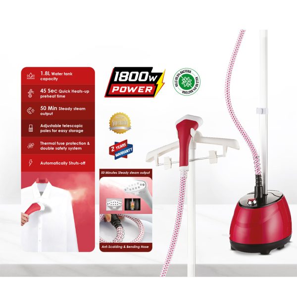 SANFORD Garment Steamer SF2910GS Red + Free Heavy Dry Iron SF20DI worth Rs 1490 - Image 2