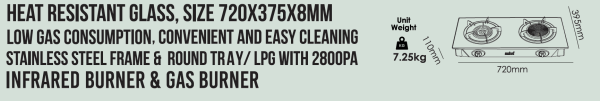 SANFORD Gas Stove One Burner Infra Red One Gas Burner + One Burner Normal Gas SF5351IGC-B Blue Black + Kettle SF3343EK + ORA149 Non Stick Handi - Image 5