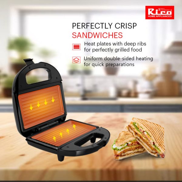 RICO Sandwich Grill Toaster SG2408 750 Watts - Black - Image 6