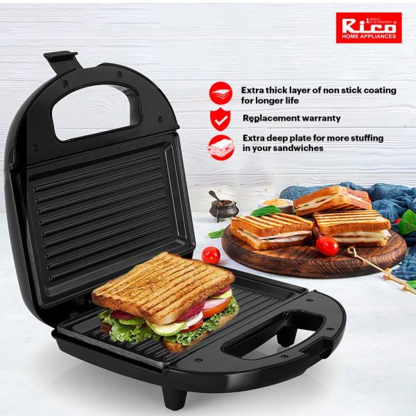 RICO Sandwich Grill Toaster SG2408 750 Watts - Black - Image 7