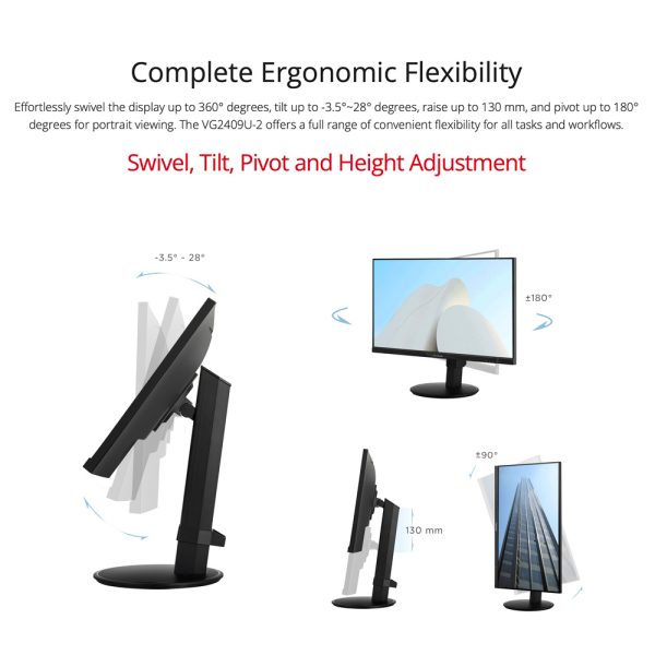 VIEWSONIC 24" FULL HD ERGONOMIC,DOCKING STATION - USB-C HUB, HDMI, DISPLAY PORTS VG2409U-2 - Image 8