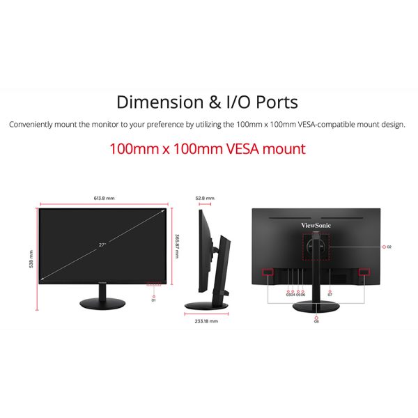 VIEWSONIC 27" FULL HD, USB-C, HDMI, VGA, ERGONOMIC VG2709-MHU - Image 5