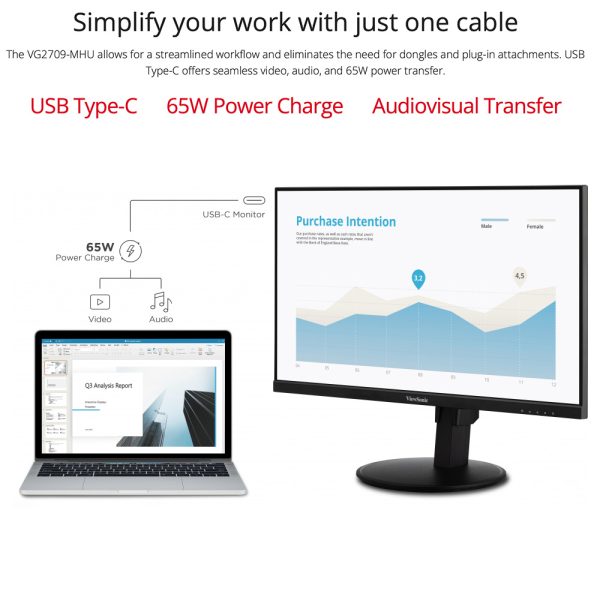 VIEWSONIC 27" FULL HD, USB-C, HDMI, VGA, ERGONOMIC VG2709-MHU - Image 12