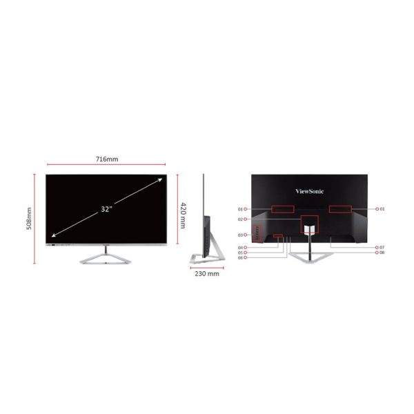 VIEWSONIC 32", IPS QHD MONITOR, 2560 X 1440, HDMI, DISPLAY PORT, MINI DISPLAY PORT VX3276-2K-MHD-2 - Image 7