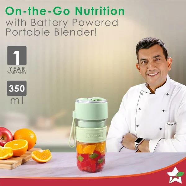 WONDERCHEF Nutri-cup Zip Portable Blender | 350ml | Blend & Sip with Flip Top Sipper Lid | For Smoothies, Juices, Shakes, Coffee | 2000 mAh Battery | 20 Blending Cycles in One Charge | Type C Charging | Green (WON749) 63154984 - Image 2