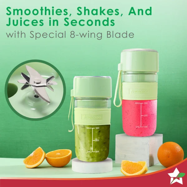 WONDERCHEF Nutri-cup Zip Portable Blender | 350ml | Blend & Sip with Flip Top Sipper Lid | For Smoothies, Juices, Shakes, Coffee | 2000 mAh Battery | 20 Blending Cycles in One Charge | Type C Charging | Green (WON749) 63154984 - Image 4