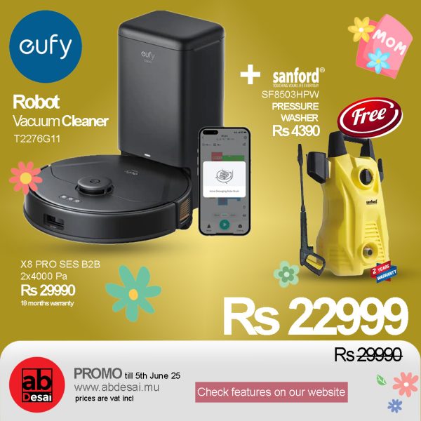 EUFY CLEAN X8 PRO SES B2B - EUROPE (EXCLUDED UK PLUG) BLACK ITERATION 1 (T2276G11) + FREE Car Washer SF8503HPW