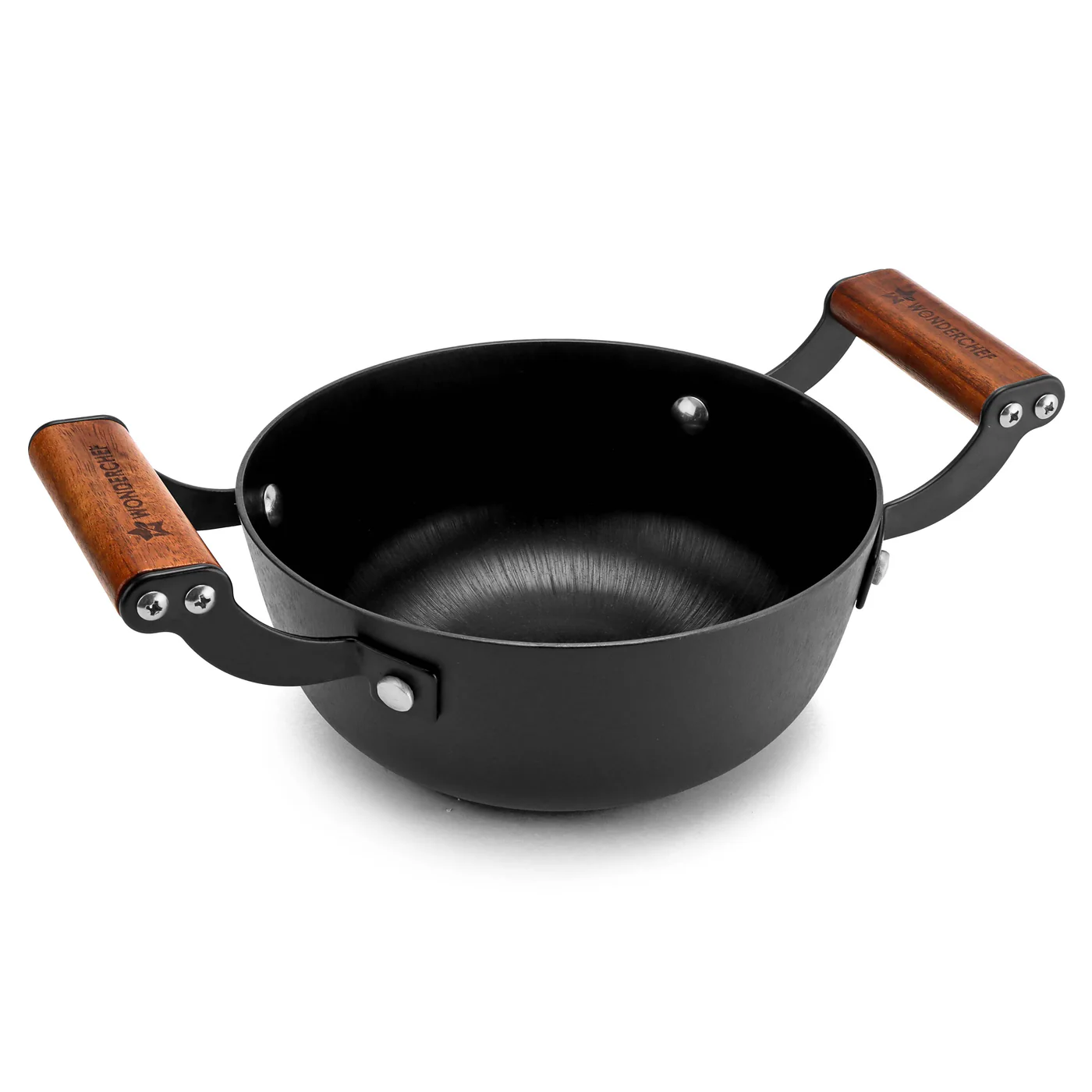 WONDERCHEF Pre-Seasoned Ferro Light 28cm Kadhai | 3.2L | Acacia Wooden Handles | Gravity Moulding Technology | No Chemical Coating |10 Year Warranty WON747-63154906