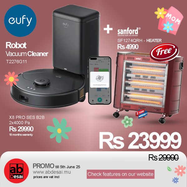 EUFY CLEAN X8 PRO SES B2B - EUROPE (EXCLUDED UK PLUG) BLACK ITERATION 1 (T2276G11) + FREE SF1274QRH Heater