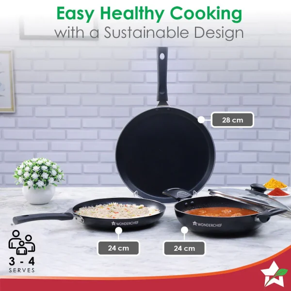 WONDERCHEF Valencia Non-stick Cookware Set, 2 year warranty - Black 63154034 (WON758) - Image 6