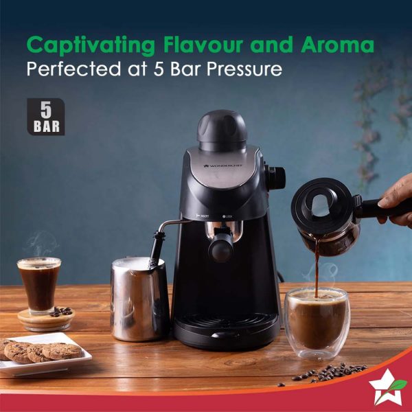 WONDERCHEF Regenta Espresso Coffee Maker 5-bar | Built in Milk Frother | Make Espressos, Cappuccinos & Lattes at Home | Metal Porta Filter | 2 Years Warranty 63154851 (WON762) - Image 4