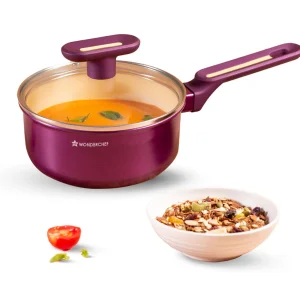 WONDERCHEF Bellagio Saucepan | Healthy Ceramic Coating | Non-Toxic | PFAS and PFOA Free | 3mm Thickness | Soft-Touch Handles and Knob | Deep Purple | 2 Year Warranty 63154878