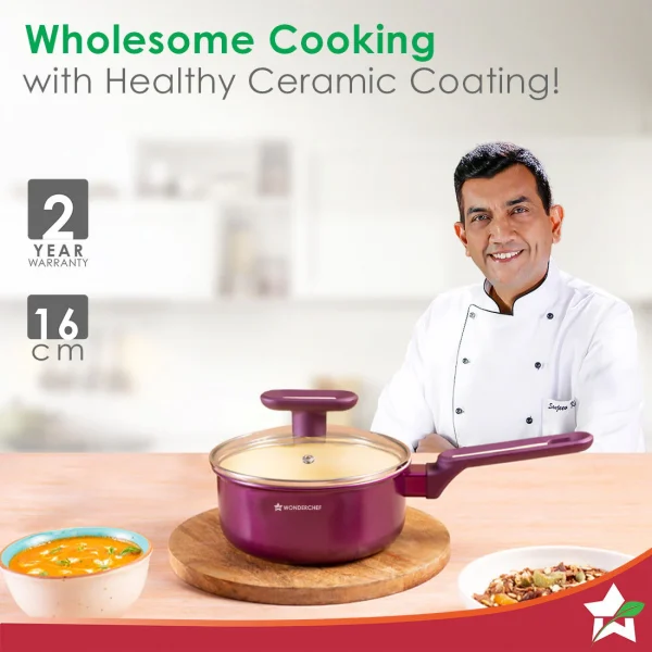 WONDERCHEF Bellagio Saucepan | Healthy Ceramic Coating | Non-Toxic | PFAS and PFOA Free | 3mm Thickness | Soft-Touch Handles and Knob | Deep Purple | 2 Year Warranty 63154878 (WON763) - Image 2