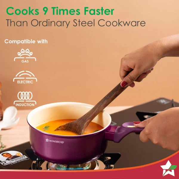 WONDERCHEF Bellagio Saucepan | Healthy Ceramic Coating | Non-Toxic | PFAS and PFOA Free | 3mm Thickness | Soft-Touch Handles and Knob | Deep Purple | 2 Year Warranty 63154878 (WON763) - Image 4