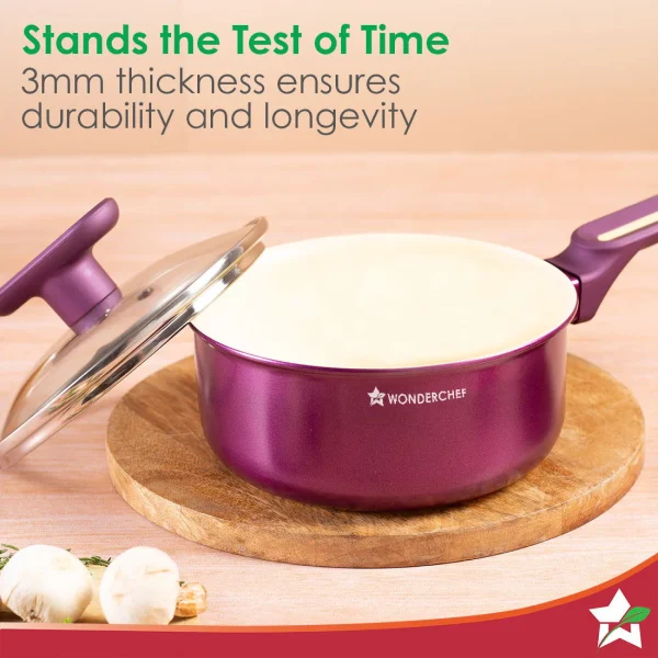 WONDERCHEF Bellagio Saucepan | Healthy Ceramic Coating | Non-Toxic | PFAS and PFOA Free | 3mm Thickness | Soft-Touch Handles and Knob | Deep Purple | 2 Year Warranty 63154878 (WON763) - Image 7