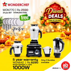 WONDERCHEF Sumo Black DLX Mixer Grinder with 4 Stainless Steel Jars, 1000 W in Black WON642-63154742