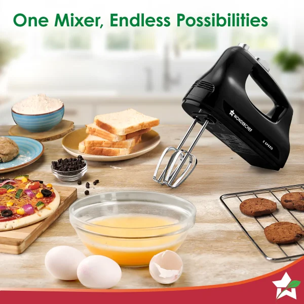 WONDERCHEF Essenza Hand Mixer | 3 Variable Speed Settings | 300W | For Beating, Whisking, Whipping, Kneading | Stainless-steel Beater and Kneader Attachments | Low Noise | Black | 2-Year Warranty 63155060 (WON760) - Image 5