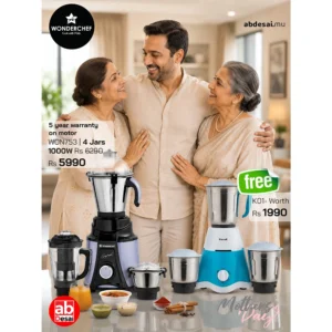 WONDERCHEF Galaxy Mixer Grinder 1000W | 100 Mins Non-Stop Grinding | 100% Copper Motor | Heavy Duty | Low Noise | Chutney Grinding, Dry Grinding, Wet Grinding, Juicing, Blending | 4 Jars | 5 Year Warranty on motor 63154818 (WON753) + FREE K01 Mixer Grinder worth Rs 1990
