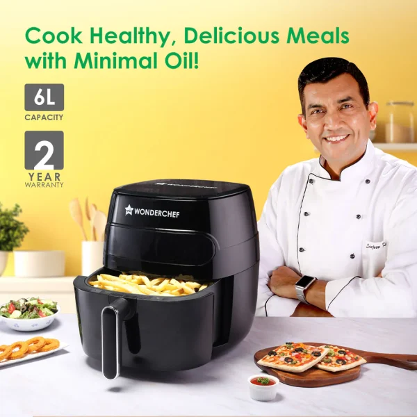 WONDERCHEF Swift Digital Air Fryer with Window | 1350W, 6 Litres | Rapid Air Technology | 7 Pre-set Functions | Non-stick Basket | Auto Shut-off | Touch Screen | Fry, Bake, Grill, Roast | 2-Year Warranty | Black 63154963 (WON759) - Image 2