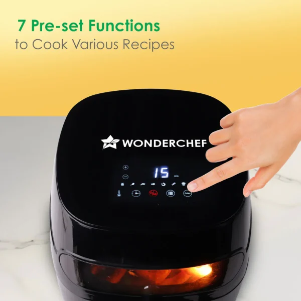 WONDERCHEF Swift Digital Air Fryer with Window | 1350W, 6 Litres | Rapid Air Technology | 7 Pre-set Functions | Non-stick Basket | Auto Shut-off | Touch Screen | Fry, Bake, Grill, Roast | 2-Year Warranty | Black 63154963 (WON759) - Image 4