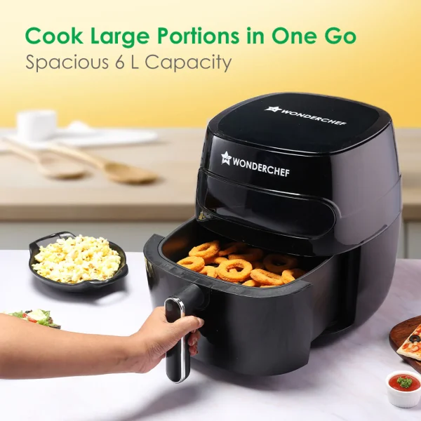 WONDERCHEF Swift Digital Air Fryer with Window | 1350W, 6 Litres | Rapid Air Technology | 7 Pre-set Functions | Non-stick Basket | Auto Shut-off | Touch Screen | Fry, Bake, Grill, Roast | 2-Year Warranty | Black 63154963 (WON759) - Image 8