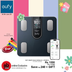 EUFY SMART SCALE C20 BLACK 1 (T9130011) + Free Resistance Band FIT207 worth Rs 175