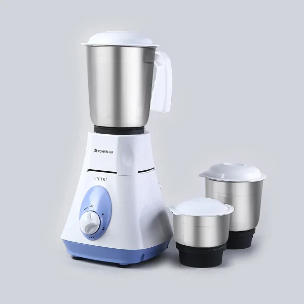 WONDERCHEF Vietri Mixer Grinder 500W, 2 year warranty on motor, with 3 Stainless Steel Jars (White & Blue) 63153026 (WON384)