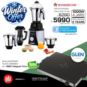 WONDERCHEF Galaxy Mixer Grinder 1000W | 100 Mins Non-Stop Grinding | 100% Copper Motor | Heavy Duty | Low Noise | Chutney Grinding, Dry Grinding, Wet Grinding, Juicing, Blending | 4 Jars | 5 Year Warranty on motor 63154818 (WON753) + FREE Glen Warmer worth Rs 4990