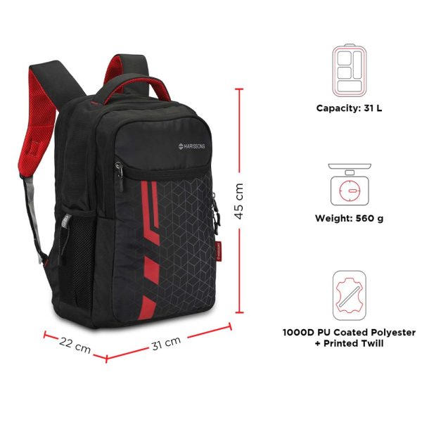 HARISSONS LASER Casual Backpack Blk Red - Image 3