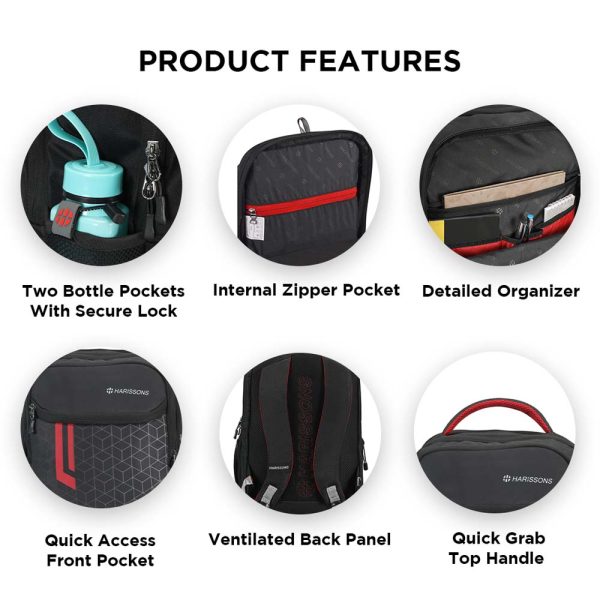 HARISSONS LASER Casual Backpack Blk Red - Image 5