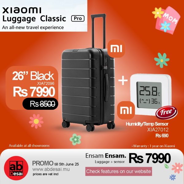 XIAOMI Luggage 26" PRO Black XIA72096 + XIAOMI Humidity/temperature Sensor XIA27012 - Save Rs 510 and get a gift worth Rs 690 on this offer