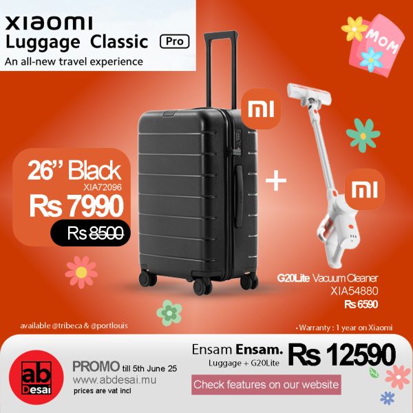 XIAOMI Luggage 26" PRO Black XIA72096 + XIA54880 G20Lite Vacuum Cleaner - Save Rs 2500 on this offer