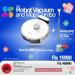 EZVIZ RE4: Robot Vacuum and Mop Combo + Free Philips Garment Steamer STE1010 worth Rs 4390 + Save Rs 1000