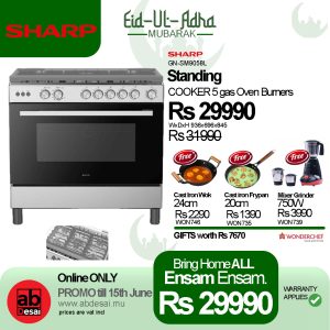SHARP 90cm Freestanding Cooker with 5 Gas Burners Oven & Cast Iron Support - GN-SM9058L