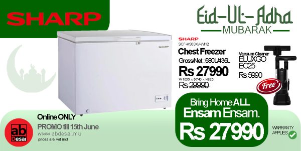 SHARP Chest Freezer White 580L/435L SCF-K580XJ-WH2  + Free Eluxgo Vacuum Cleaner EC25