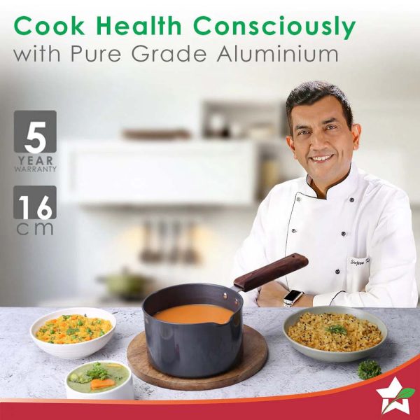 WONDERCHEF Ebony Hard Anodized 16 cm Sauce Pan | 2 L | 3.25 mm | Black and Brown 63152546 (WON159) - Image 2