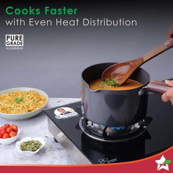 WONDERCHEF Ebony Hard Anodized 16 cm Sauce Pan | 2 L | 3.25 mm | Black and Brown 63152546 (WON159) - Image 5
