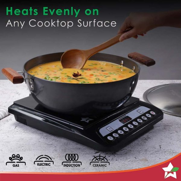 WONDERCHEF Ebony 30 cm Hard Anodized Deep Kadhai/Kadai with Lid - 6 Litre | Ideal for Sauteeing veggies, Dal and Curries | Black 63153109 (WON350) - Image 3
