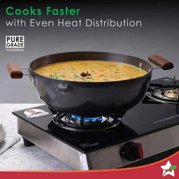 WONDERCHEF Ebony 30 cm Hard Anodized Deep Kadhai/Kadai with Lid - 6 Litre | Ideal for Sauteeing veggies, Dal and Curries | Black 63153109 (WON350) - Image 5
