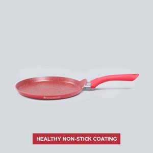 WONDERCHEF Royal Velvet 28cm Non-stick Dosa Tawa, Induction bottom, Soft-touch Handle, Virgin Grade Aluminium, PFOA/Heavy metals free, 3mm, 2 years warranty, Red 63153452 (WON567)