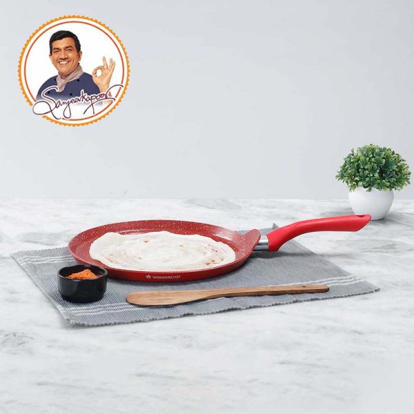 WONDERCHEF Royal Velvet 28cm Non-stick Dosa Tawa, Induction bottom, Soft-touch Handle, Virgin Grade Aluminium, PFOA/Heavy metals free, 3mm, 2 years warranty, Red 63153452 (WON567) - Image 6