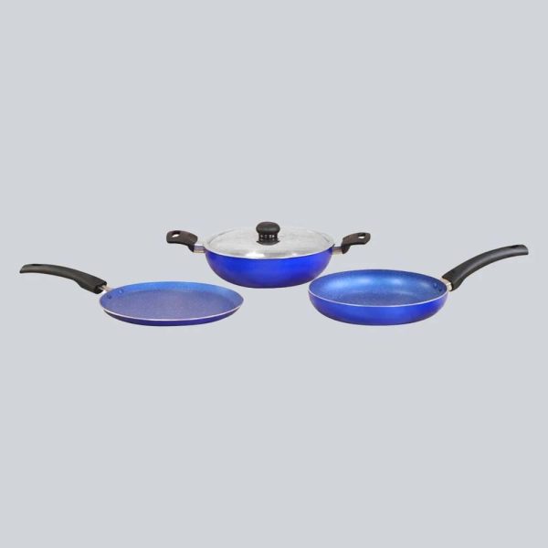 WONDERCHEF Trendy Nonstick Set, 4Pc (Kadhai With Stainless Steel Lid, Frying Pan, Dosa Tawa), Cool Touch Handles, Pure Grade Aluminium, PFOA Free, 1 year Warranty, Blue 63153726 (WON755) - Image 2