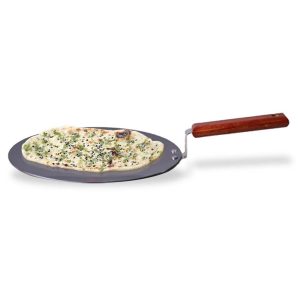 WONDERCHEF Ebony 25 cm Roti Tawa | Induction Bottom | Wooden Handle | Hard Anodized Aluminium | 4.06 mm | 5 Years Warranty | Black 63152886 (WON757)